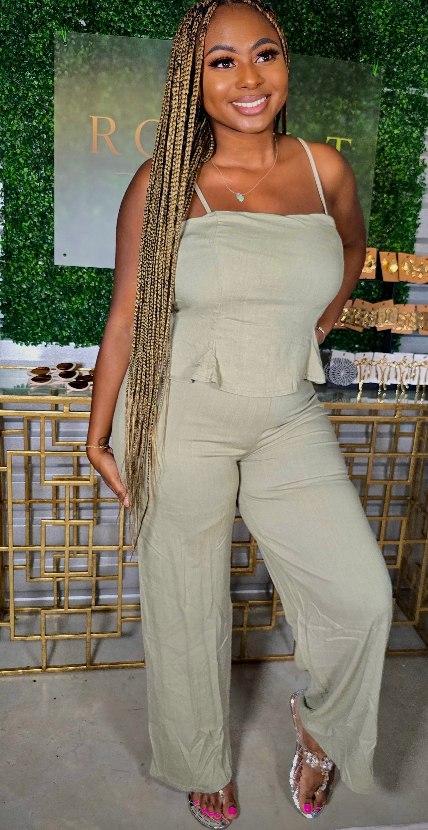 Olive Grove Peplum Jumpsuit