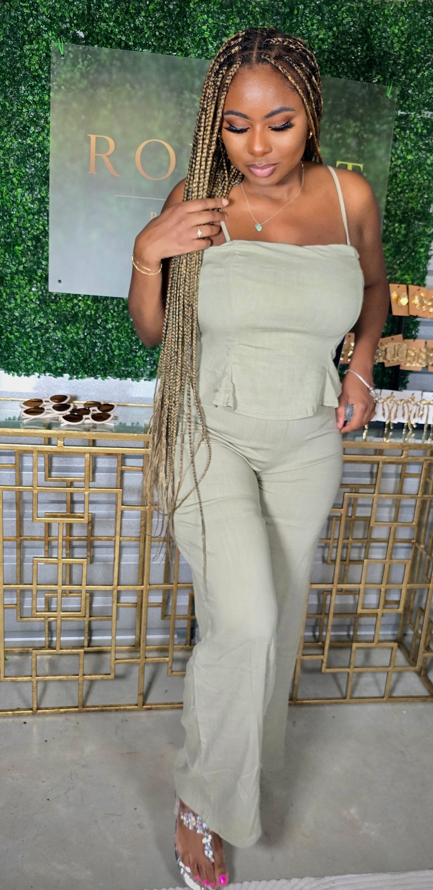 Olive Grove Peplum Jumpsuit